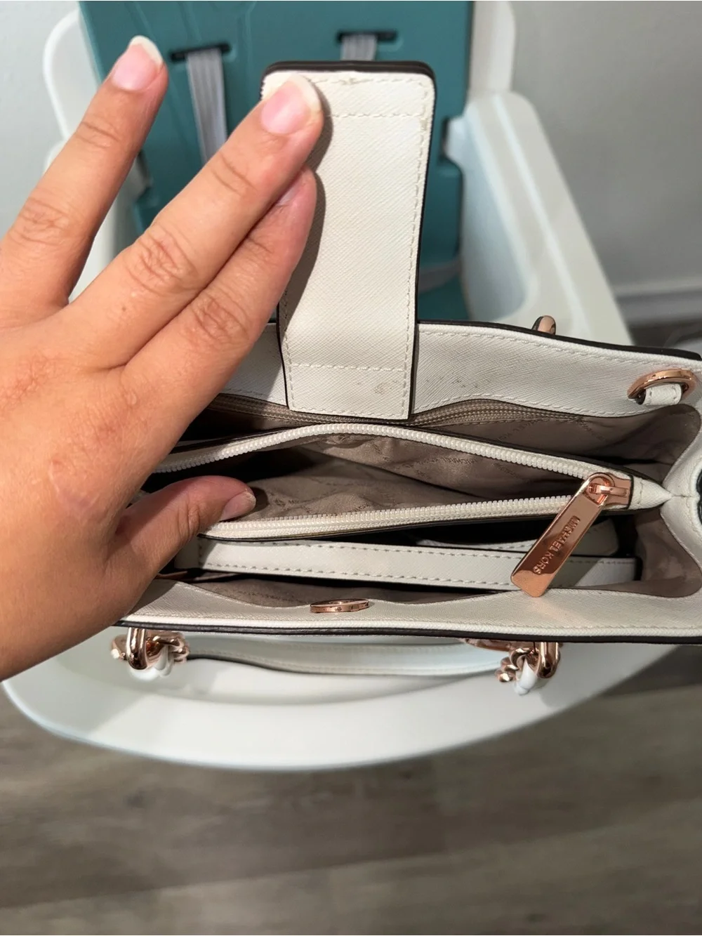 Michael Kors White Saffiano Satchel with Matching Wallet